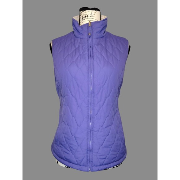 Free Country Reversible Quilted Puffer Vest Womens MED Purple Sherpa Jacket - Picture 1 of 8
